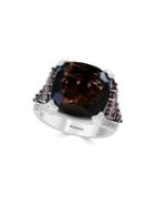 Effy 925 Sterling Silver Smoky Quartz, Brown And White Sapphire Ring