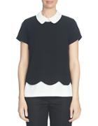 Cece Colorblock Scallop Edged Collared Blouse