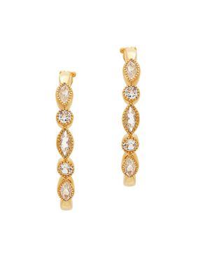 Lord & Taylor White Topaz And 14k Yellow Gold Hoop Earrings