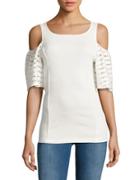 Three Dots Flare-sleeve Cold-shoulder Top