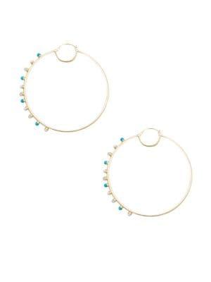 Sole Society Crystal, Dyed Quartz & Faux Pearl Hoop Earrings
