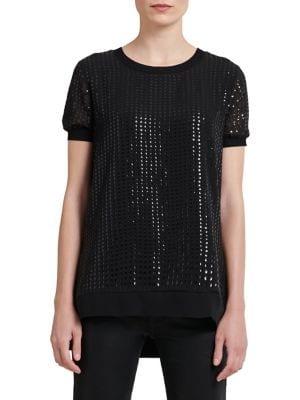 Donna Karan Cap-sleeve Sequin Top