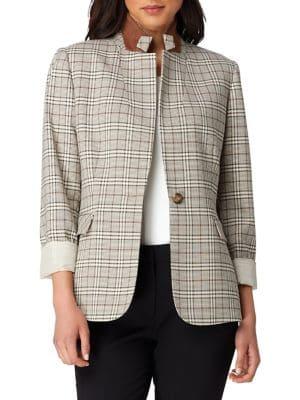 Tahari Arthur S. Levine Petite Cuffed Plaid Jacket