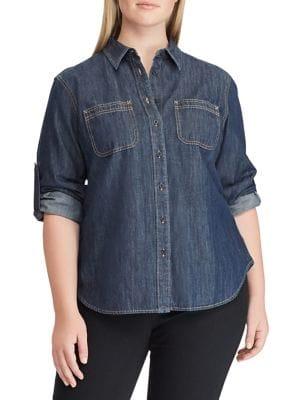 Lauren Ralph Lauren Plus Straight-fit Denim Button-down Shirt
