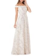 Carmen Marc Valvo Floral Off-the-shoulder Ball Gown