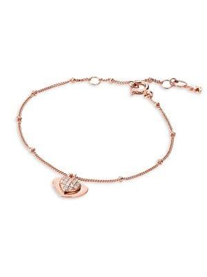 Michael Kors Kors Love 14k Rose-goldplated & Crystal Heart Charm Bracelet