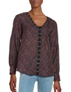 California Moonrise Floral Grommeted Long Sleeve Blouse