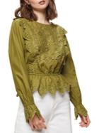Miss Selfridge Embroidered Cut-out Peplum Cotton Top