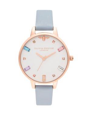 Olivia Burton Rainbow Bee Swarovski Crystal & Leather-strap Watch