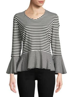 Imnyc Isaac Mizrahi V-neck Bracelet Sleeve Relaxed Peplum Top