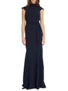 Ml Monique Lhuillier Cap-sleeve Self-tie Gown