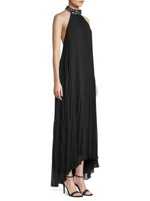 Laundry By Shelli Segal Jewelneck Pleated Chiffon Maxi Dress