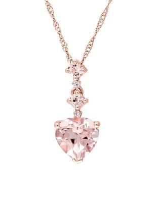 Sonatina 14k Rose Gold, Morganite & Diamond Heart Tiered Pendant Necklace