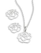 Lord & Taylor Sterling Silver Rose Earring And Necklace Set