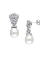 Sonatina Sterling Silver, 9-9.5mm White Rice Pearl & Sapphire Drop Earrings