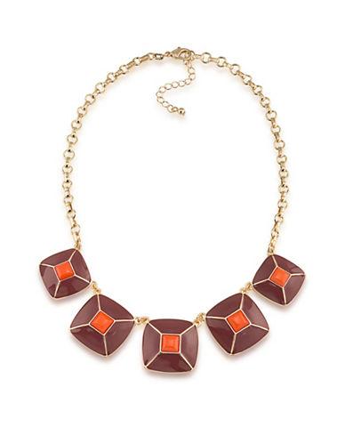 1st And Gorgeous Enamel Pyramid Pendant Statement Necklace In Garnet And Orange