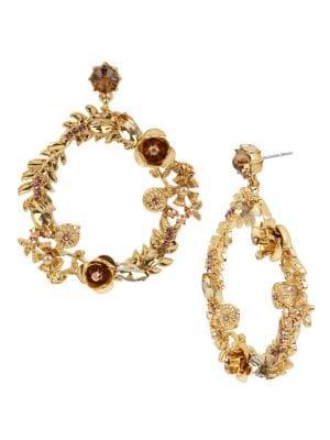 Miriam Haskell Flower & Stone Gypsy Hoop Earrings