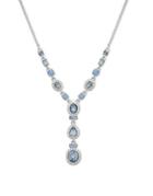 Givenchy Silvertone Pave And Blue Stone Lariat Necklace