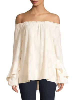 Michael Michael Kors Jacquard Leaf Off-the-shoulder Peasant Blouse