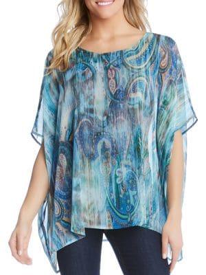 Karen Kane Ombre Paisley-print Layered Scarf Sheer Top