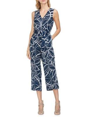 Vince Camuto Sapphire Sheen Swirl-print Self-tie Jumpsuit