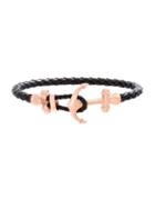 Steve Madden Leather And Stainless Steel Anchor Braided Bracelet