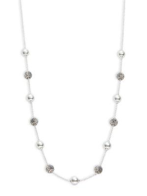 Nadri Faux Pearl And Pave Ball Station Necklace