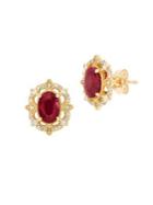 Lord & Taylor Diamond, Ruby And 14k Yellow Gold Stud Earrings