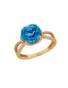 Lord & Taylor Blue Topaz Diamond And 14k Yellow Gold Ring