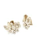 Miriam Haskell Vintage Pearl Crystal And Faux Pearl Floral Cluster Earrings