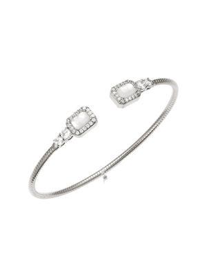 Nadri Flexi Silvertone Cubic Zirconia And Opal Cuff Bracelet