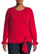 Michael Michael Kors Plus Tie-front Ruffle-sleeve Top