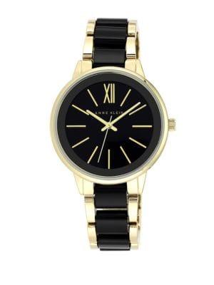 Anne Klein Goldtone And Black Bracelet Watch