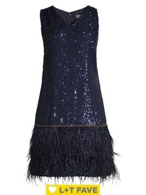 Tahari Arthur S. Levine Feather-trimmed Mini Dress