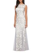 Alex Evenings Petite Sleeveless Illusion Neck Embroidered Gown