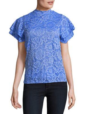 Design Lab Lord & Taylor Lace Short Flutter Sleeve Top