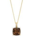 Lord & Taylor 14k Yellow Gold Diamond And Smoky Quartz Square Pendant Necklace