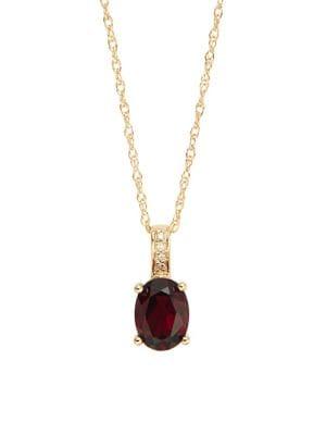 Lord & Taylor 14k Yellow Gold Diamond And Garnet Pendant Necklace