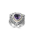 Effy 18k Gold, Sterling Silver, Diamond And Amethyst Heart Ring, 0.07 Tcw
