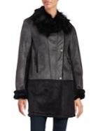 T Tahari Faux-fur Trimmed Asymmetrical Jacket
