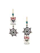 Betsey Johnson Goldtone & Crystal Ghost & Spider Web Drop Mismatch Earrings