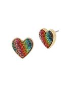 Betsey Johnson Rainbow Connection Pave Crystal Studded Heart Earrings