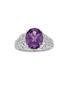Lord & Taylor Diamond, Sterling Silver And Amethyst Cushion Ring