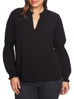 1.state Split Neck Smocked Top
