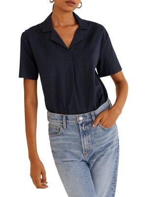 Mango Notched Cotton & Linen Top