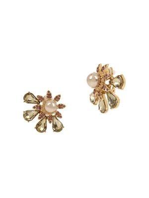 Miriam Haskell Flower Stone Spray Clip-on Earrings