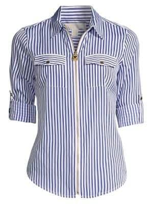 Michael Michael Kors Petite Mini Railroad-stripe Zip Utility Top