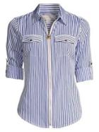 Michael Michael Kors Petite Mini Railroad-stripe Zip Utility Top