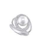 Effy Final Call 9mm White Freshwater Pearl, Diamond And 14k White Gold Ring