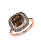 Lord & Taylor Smoky Quartz, White And Brown Diamond 14k Rose Gold Ring